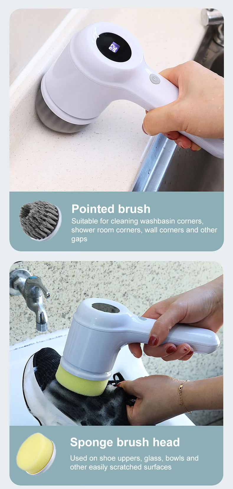 FlexiFinds Cordless Electric Spin Scrubber-Effortless Deep Cleaning for Kitchen