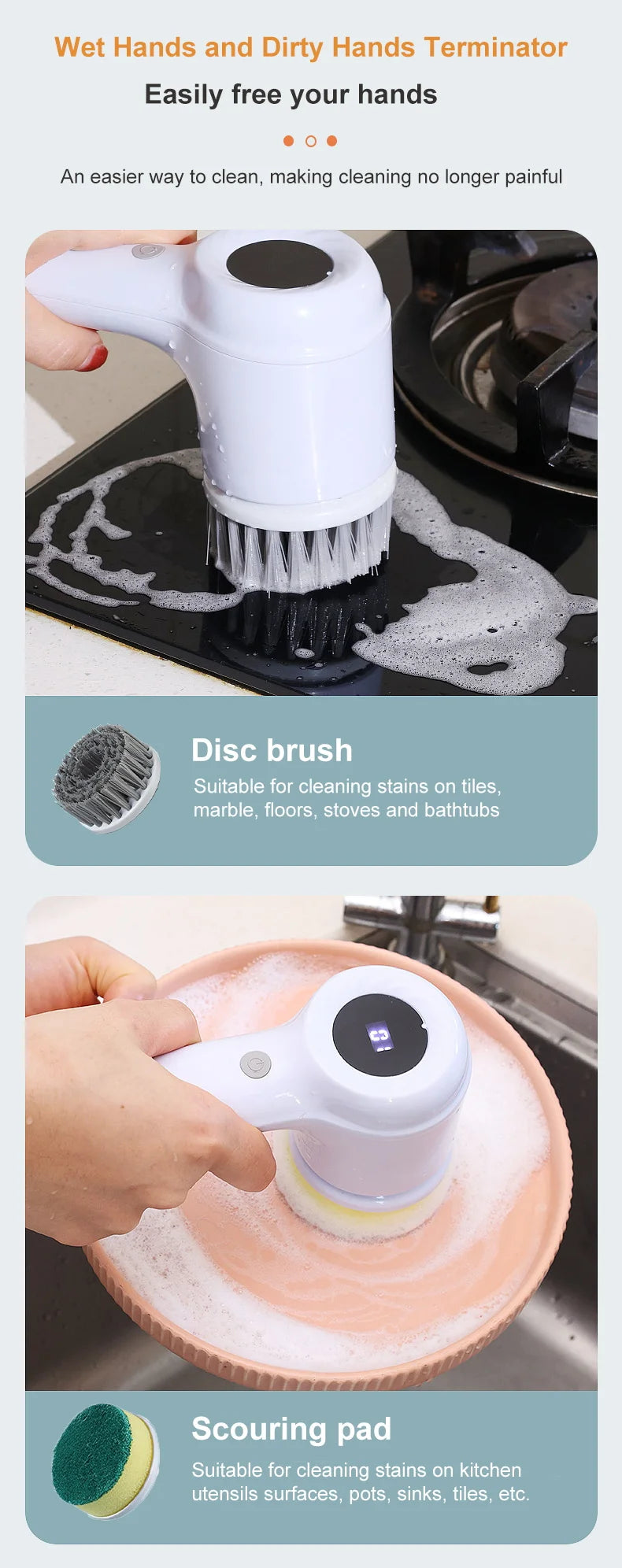 FlexiFinds Cordless Electric Spin Scrubber-Effortless Deep Cleaning for Kitchen